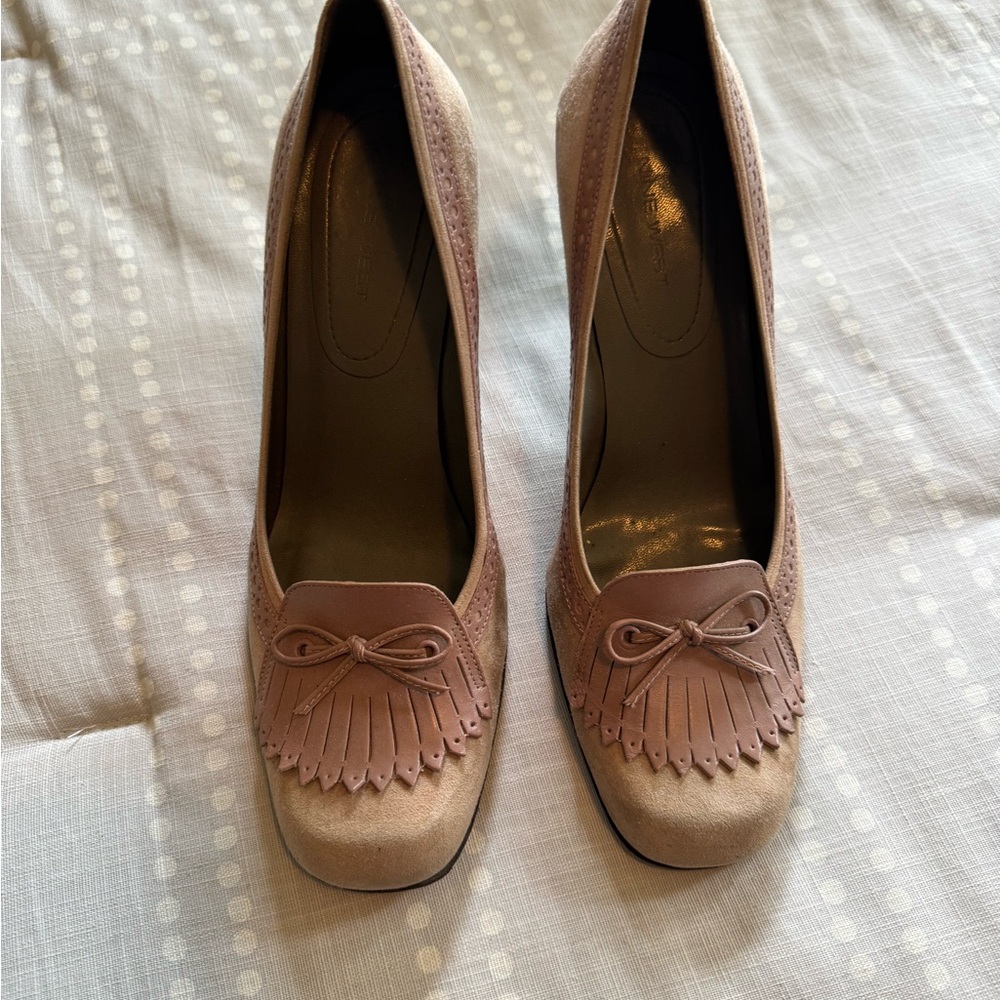 Nine West Blush Pink Fringe Bow Pumps